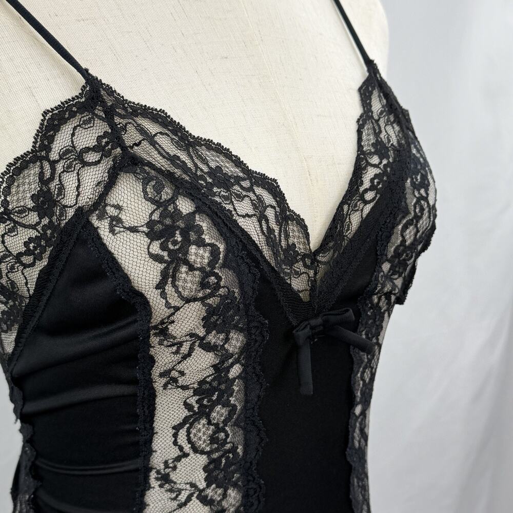 Vintage Sears Black Lace Lingerie Set Robe Slip Dress Sheer Babydoll 70s 80s Sm - Picture 3 of 8